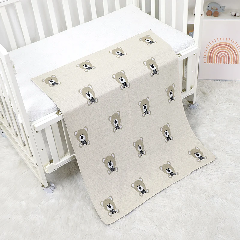 Kocyki dziecięce bawełniane dziergane niemowlęce chłopcy dziewczynki pościel kołderka 90*70CM noworodek wózek otulacz modne słodkie misie pledy