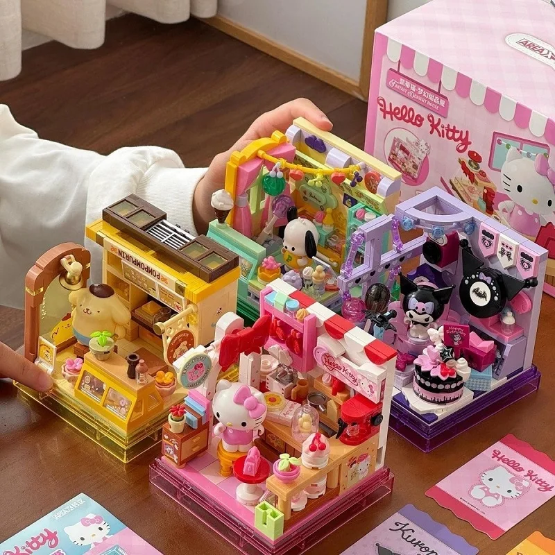 AREAX サンリオ ハローキティ クロミ ベーカリー デザートハウス オーシャンレストラン ショップ 組み立てブロック モデル ブロック デスクトップディスプレイ おもちゃ 子供向け