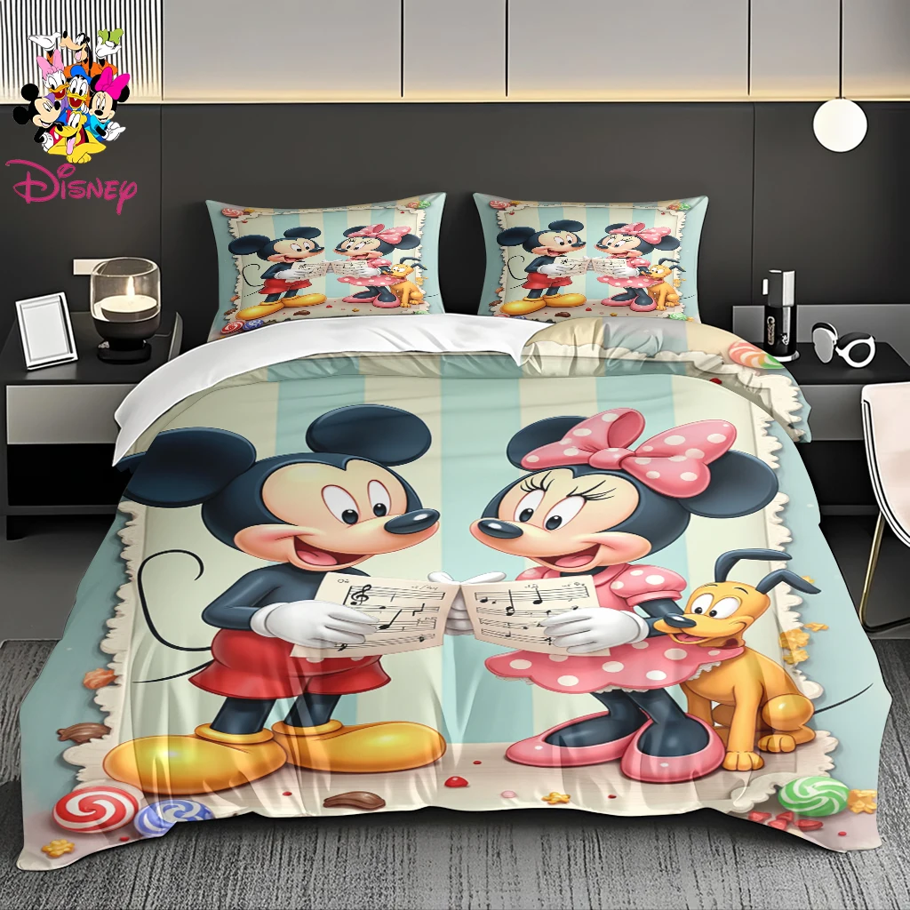 طقم غطاء لحاف ديزني ميكي آند سنو وايت 2/3 قطعة بدون حشو نعومة تشبه السحابة نمط طباعة كامل قابل للغسل في الغسالة
