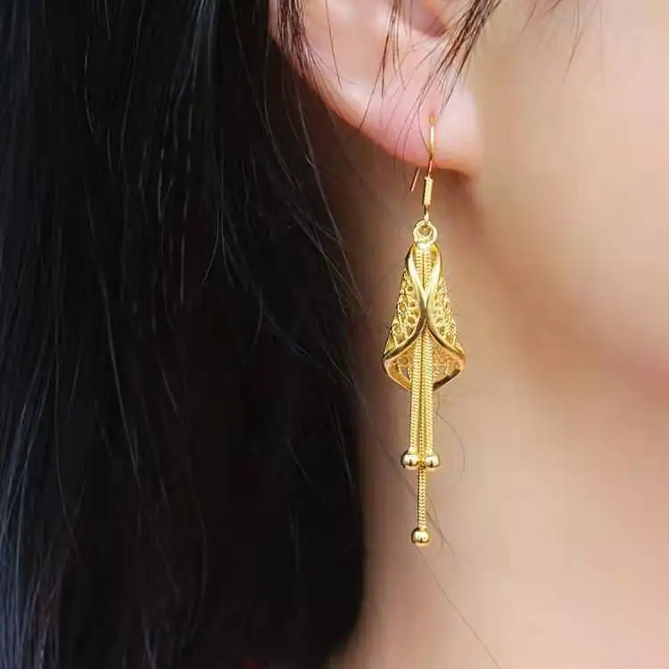 

Women's 24K Gold AU999 Hollow Three-Line Tassel Earhooks | Titanium-edged with glow-in-the-dark shell, rave-ready style