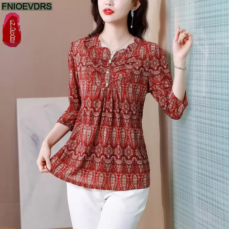 L-2XL 2023 Women Summer Hot Elegant Office Lady Work Button Shirt Casual Floral Print Tunic Peplum Tops And Blouses