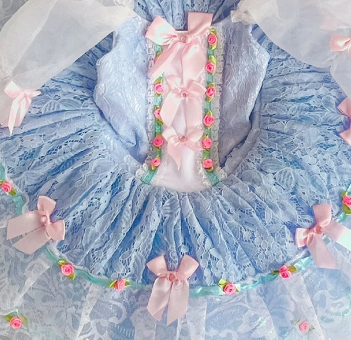 Blue Professional Ballet Tutu Skirt Cute Bow Long Sleeves Costume Kid Girl Ballet Dance Clothes Leotards Dress Female Dance Suit