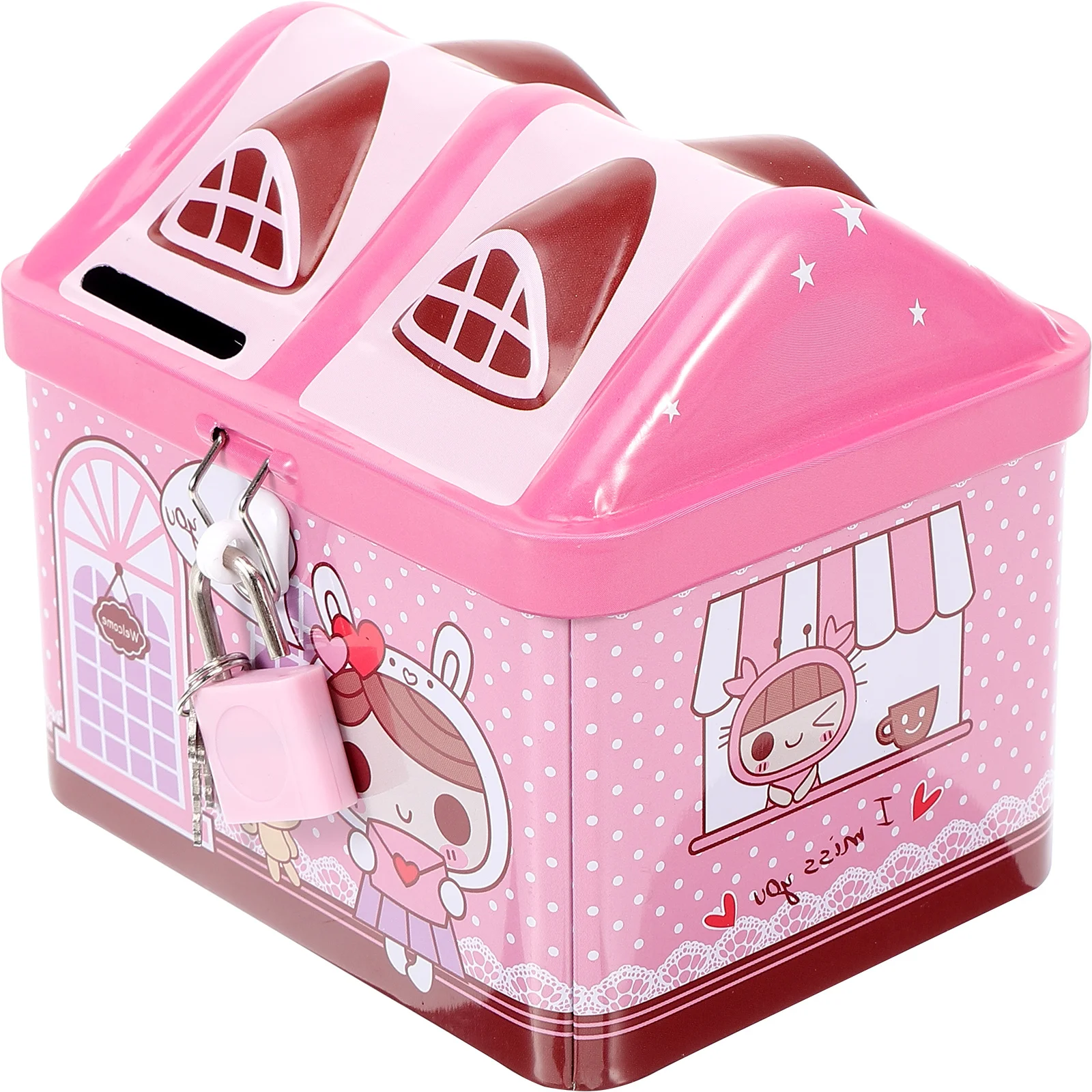 

1Pcs Cartoon House Saving Pot Unicorn Lock Cute Coin Bank Money Storage Jar Bedroom Ornament Kids Gift Money Pot