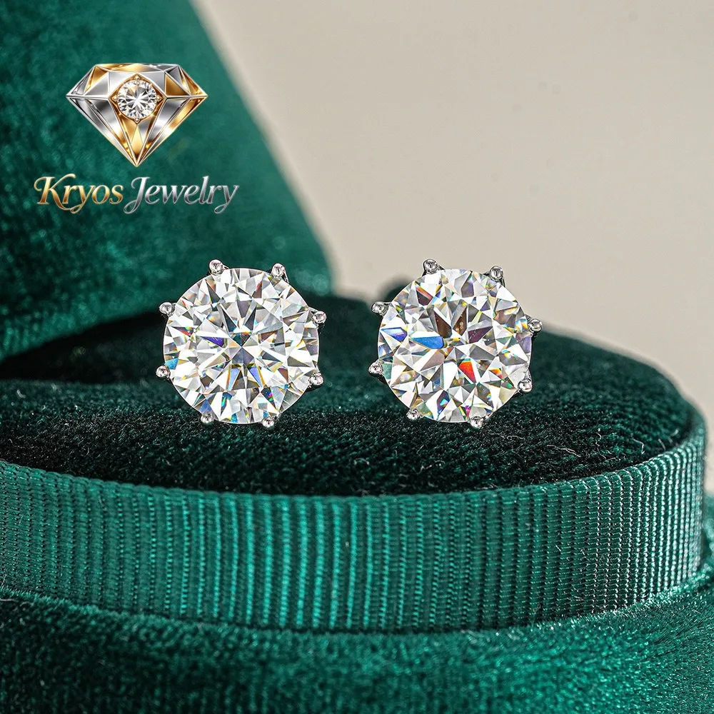 

Kryos Jewelry Women's Six-Claw Stud Earrings - 2 Carat 11mm Moissanite, Classic Pigeon Style, Simple and Elegant Jewelry