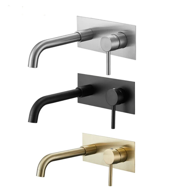 

304 lead free Bathroom Vanity Sink Faucet With Cover Plate Hot And Cold Wall-Mount Mixer Tap In Brushed Gold Taps With Knob