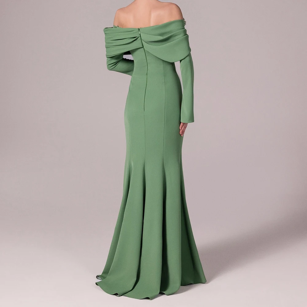 فساتين سهرة حورية البحر مخصصة بطول الأرض قبالة الكتف كم كامل فستان حفلات موضة مطرزة الطية ثنيات