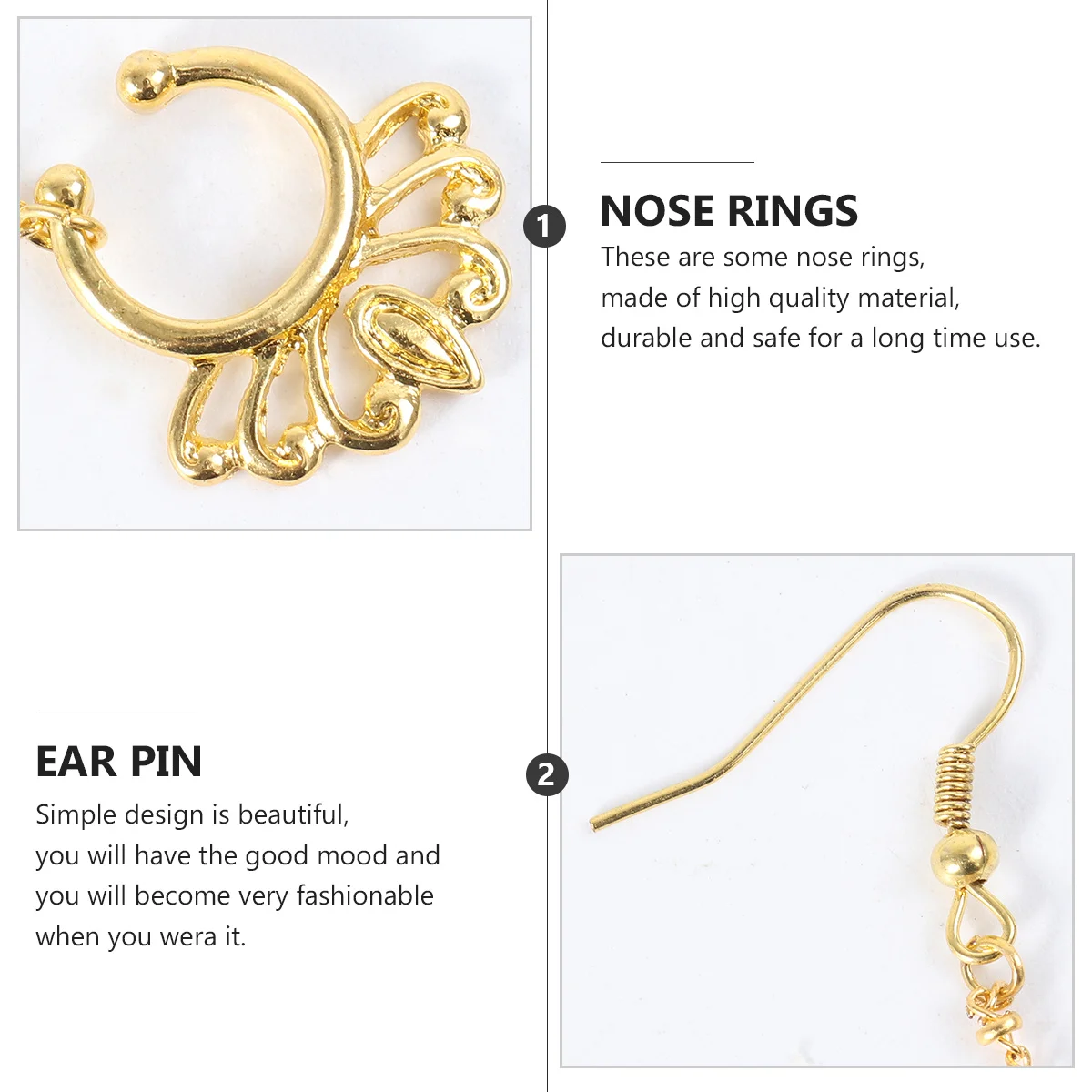 

U-Shaped Nose Ring Long Chain Metal Puncture Ring Durable Nose Lip Stud Perfect for Club Party Beach Dance Jewelry