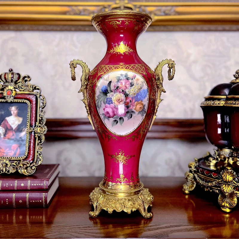 French copper with porcelain vase American villa European high-end medieval style ornament