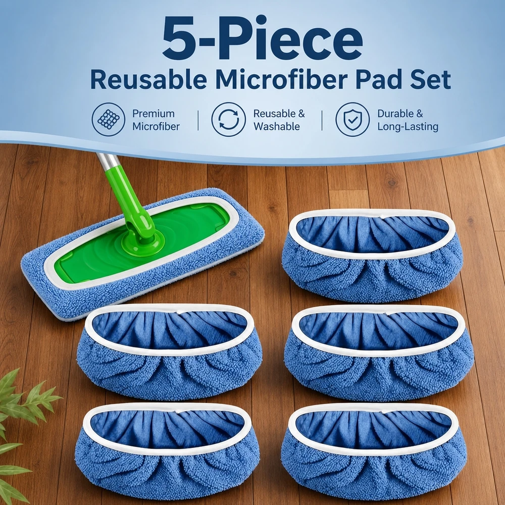 5 Pack Soft Microfiber Mop Pads Reusable Wet Dry Replacement Fits 10x4.5 Inch Head for All Floor Types