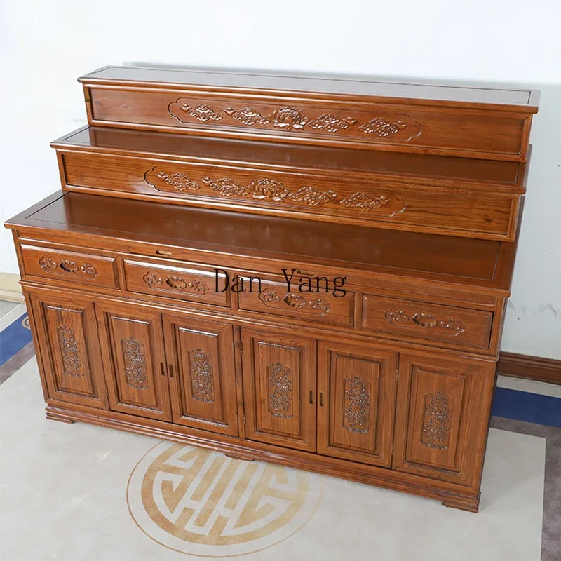 YJ three-layer offering table solid wood camphor wood Buddha table Buddhist platform shrineoffering table Temple offering