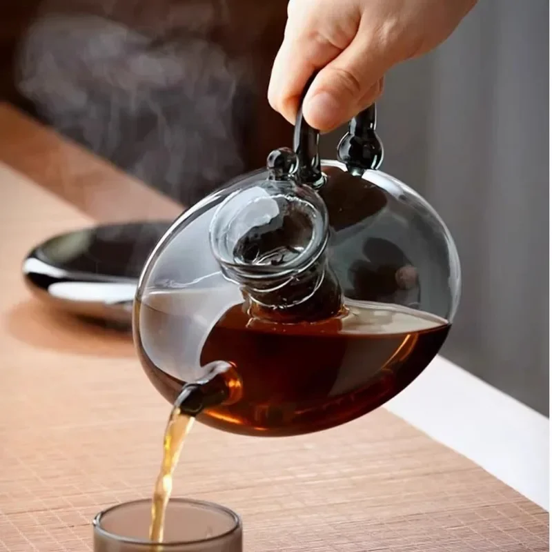 New Transparent Black Glass Teapot Glass Tea Set High Temperature Resistant Filter Tea Kettle