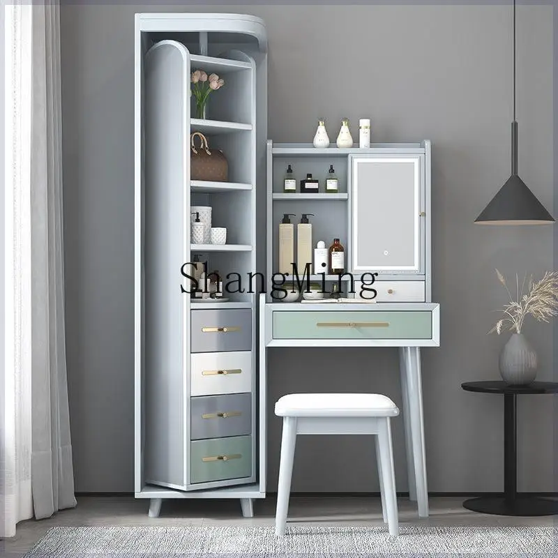 

ZYYsolid wood dresser full mirror integrated makeup table bedroom modern simple makeup table storage cabinet