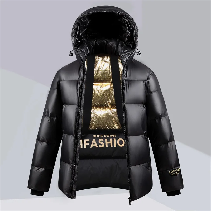Black Short Down Jacket Men and Women Shiny Winter White Duck Down Thick Coat for Couples  Puffer Jacket Chaqueta Plumas JK-055 view 2