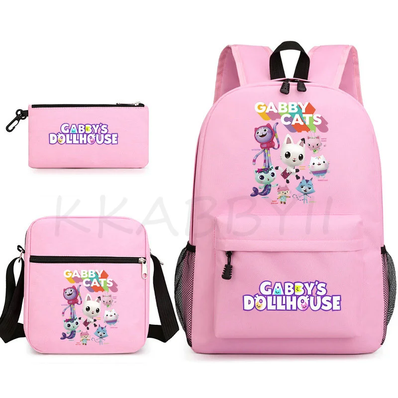 Gabby Dollhouse Knapsack 3pcs/set Students bookbag Girls Boys School Backpack Teens Laptop Bag Mochila High Quality Back Back