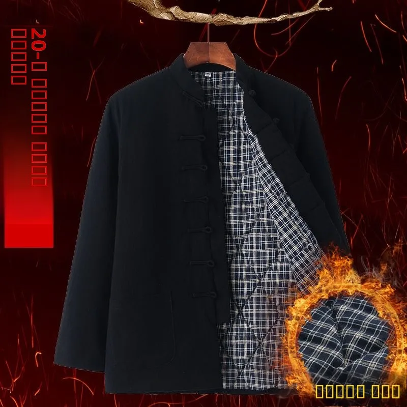 

Утепленное ретро-пальто из хлопка и льна в стиле Тан для мужчин среднего возраста, зимнее, теплое, повседневное, с длинными рукавами, на пуговицах