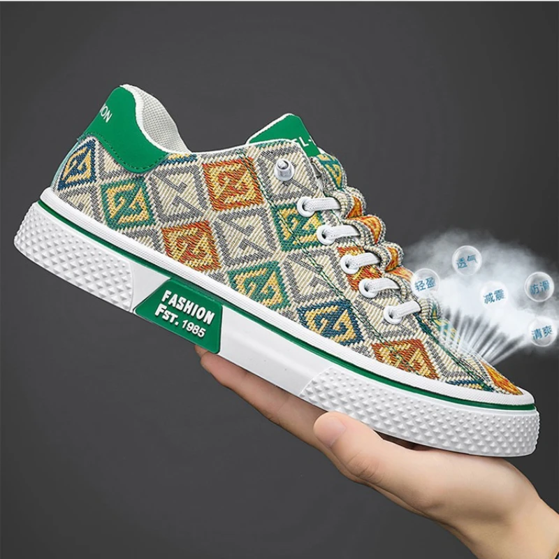 

Мужские парусиновые туфли для скейтбординга с принтом в стиле ретро, дышащие легкие летние кроссовки без запаха