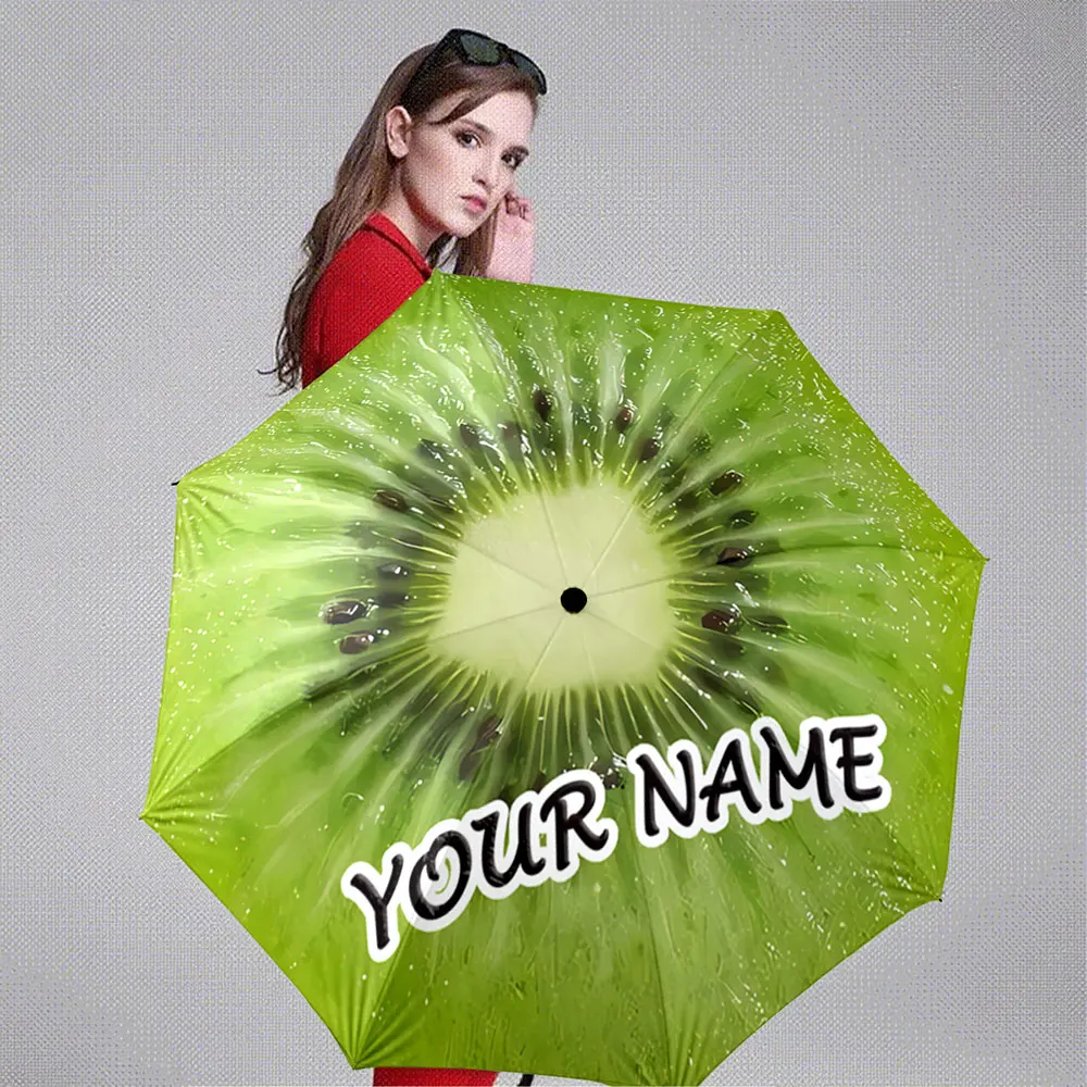 Custom Name Umbrella Custom Green Kiwi Print Umbrella with Personalized Text Portable Folding Umbrella,Christmas Gift
