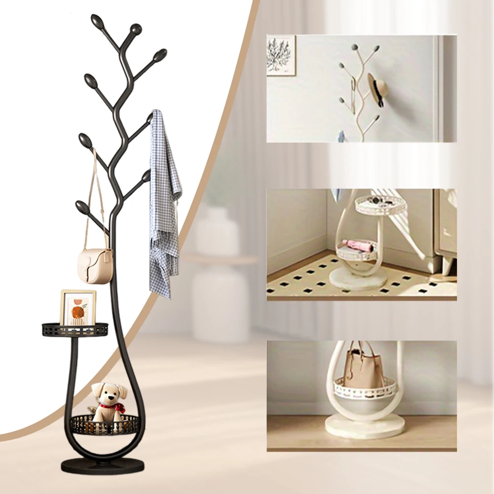 Metal Coat Rack Freestanding Coat Rack 8 Hooks Clothes Hanging Organizer Multi-Function Heavy Duty for Bedroom Hallway Entrance