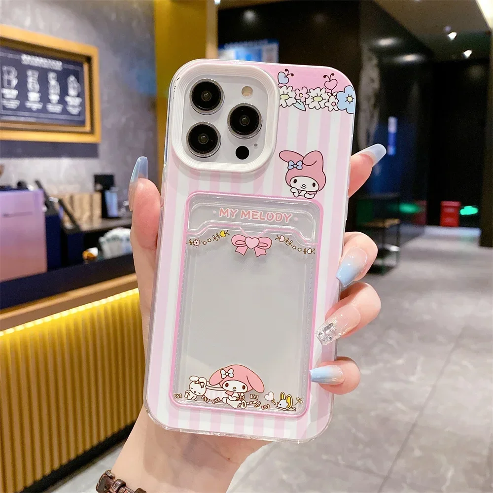 Cute Cartoon Anime Role Melody Kuromi Case per IPhone 11 12 13 14 15 Pro Max X XR XS 7 8 Plus Soft Tpu portafoglio Cover Card Holder