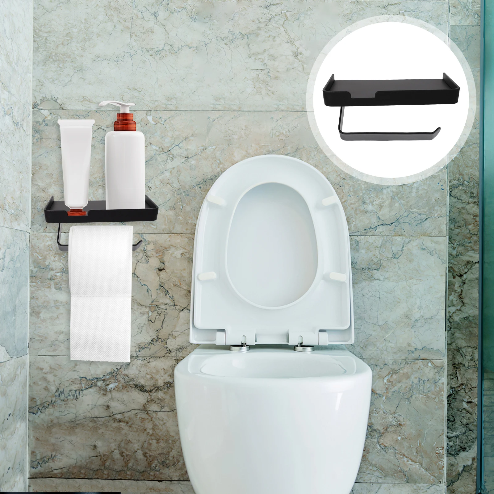 

Stainless Steel Toilet Paper Holder Wall Mount Bathroom Shelf Multifunctional Storage Rack Roll Holder Rust Resistant