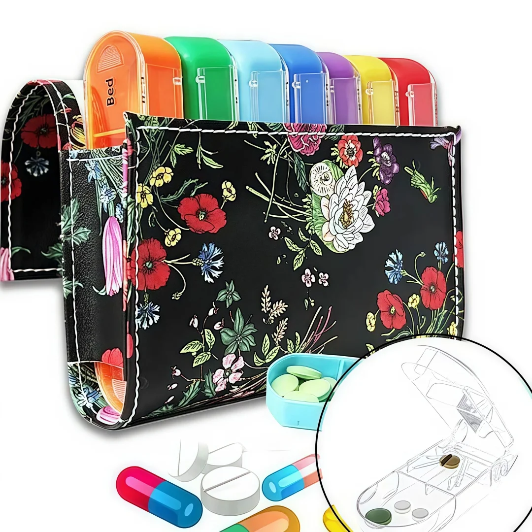 

7-day pill packaging storage box, outdoor travel medicine handbag, pill cutter, medicine management container storage box
