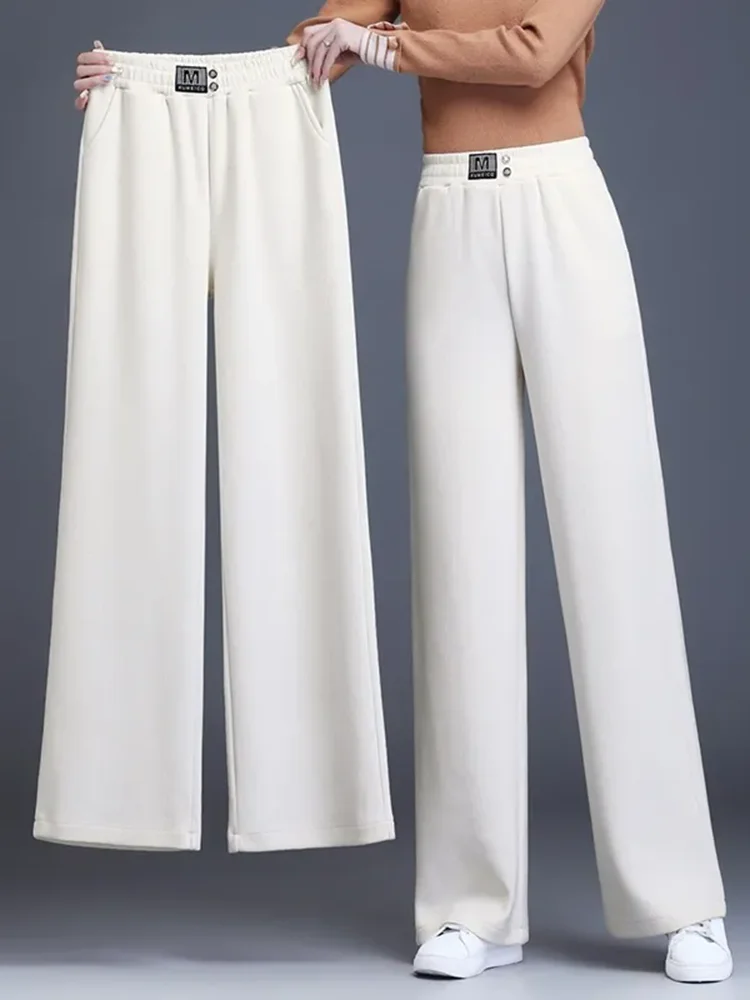 شتاء دافئ فضفاض رشاقته مستقيم السراويل مرونة عالية الخصر المخملية اصطف واسعة الساق Pantalones ملابس ثلج غير رسمية الصلبة كالكا XQ53