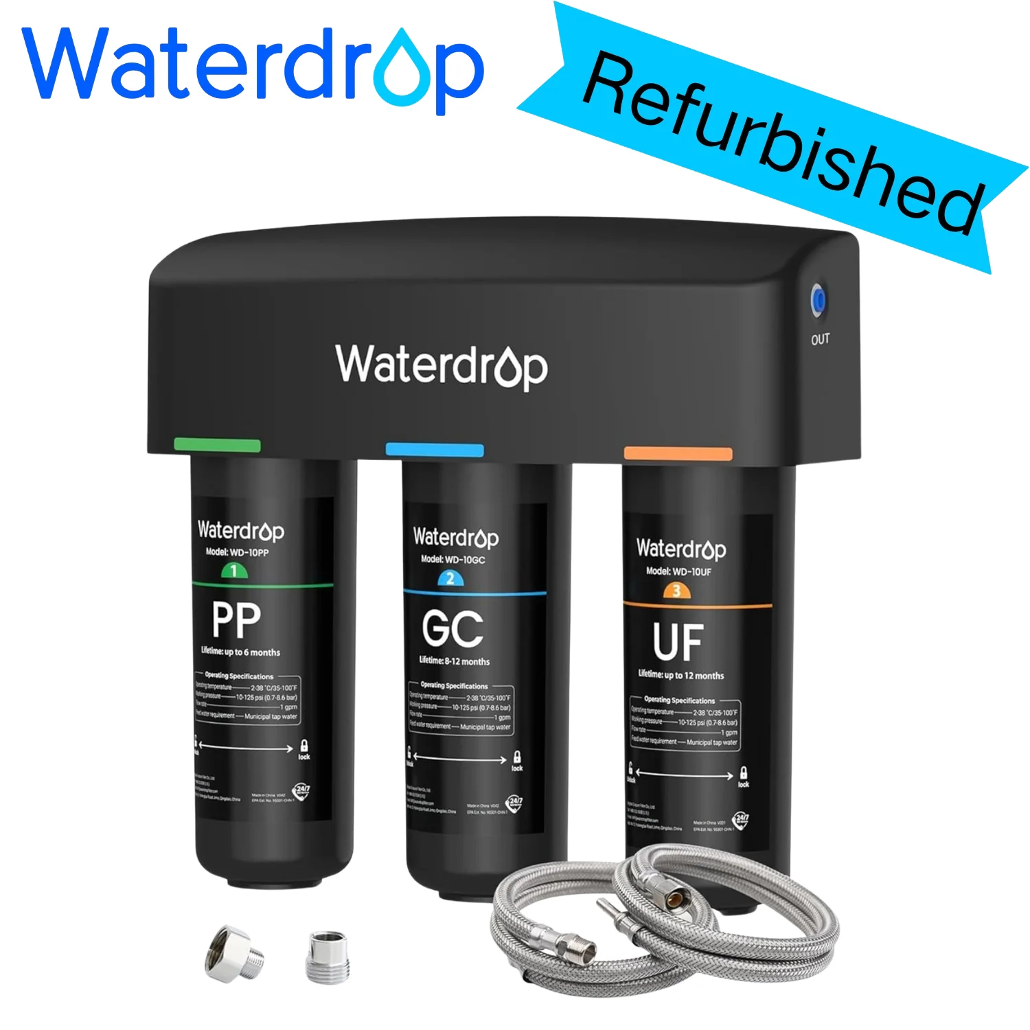 （Refurbished）Waterdrop WD-TSA-UF 0.01 μm Ultra Filtration Under Sink Water Filter, Advanced USA Tech
