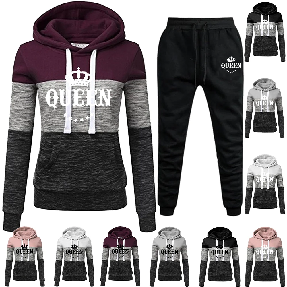 Women Queen Print Clothing Graphic Hoodies Sweatshirts Pullovers Sweatpants Women Pants Trousers Elegant Pants and Hoodie Set