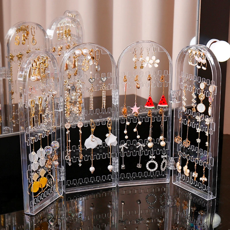 60 to 360 holes Plastic Earrings Studs Display Rack Folding Screen Earring Jewelry Display Stand Holder Storage For Stud