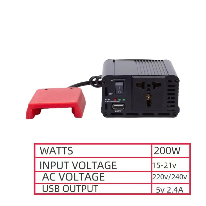 200W Cordless Power Battery Converter Portable Inverter for Milwaukee 18V Lithium Inverter Generator w/USB Adapter (Tool Only)