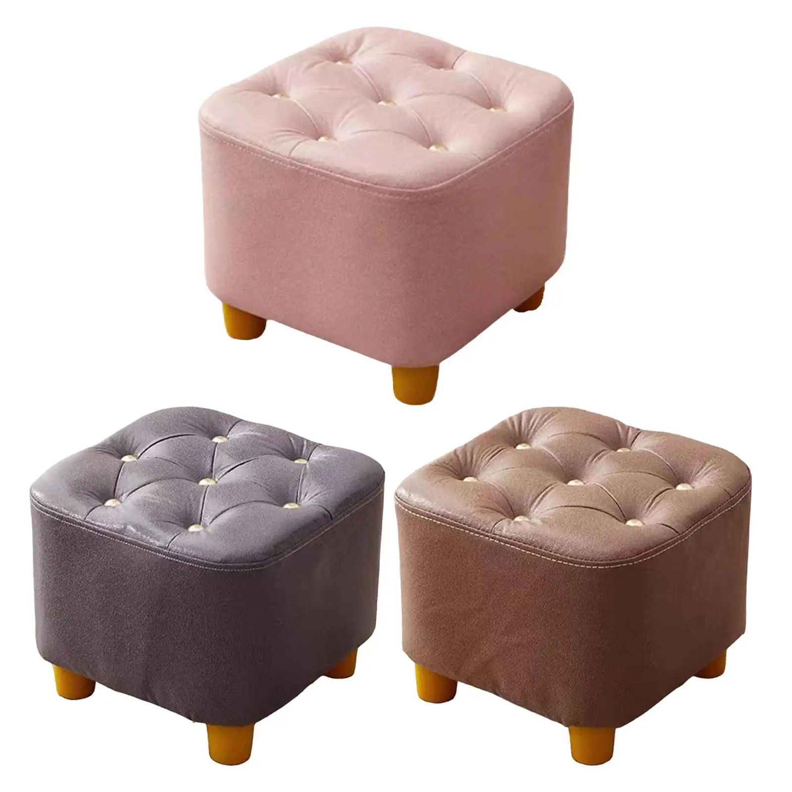 Small Footstool Sturdy Anti Slip Padded Seat Comfortable Square Foot Stool