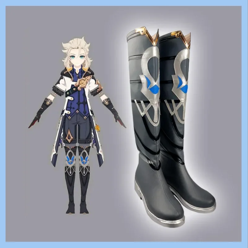 [Personalizar] jogo genshin impacto albedo botas halloween cosplay sapatos 2021 novo couro do plutônio das mulheres dos homens tamanho sapato de carnaval