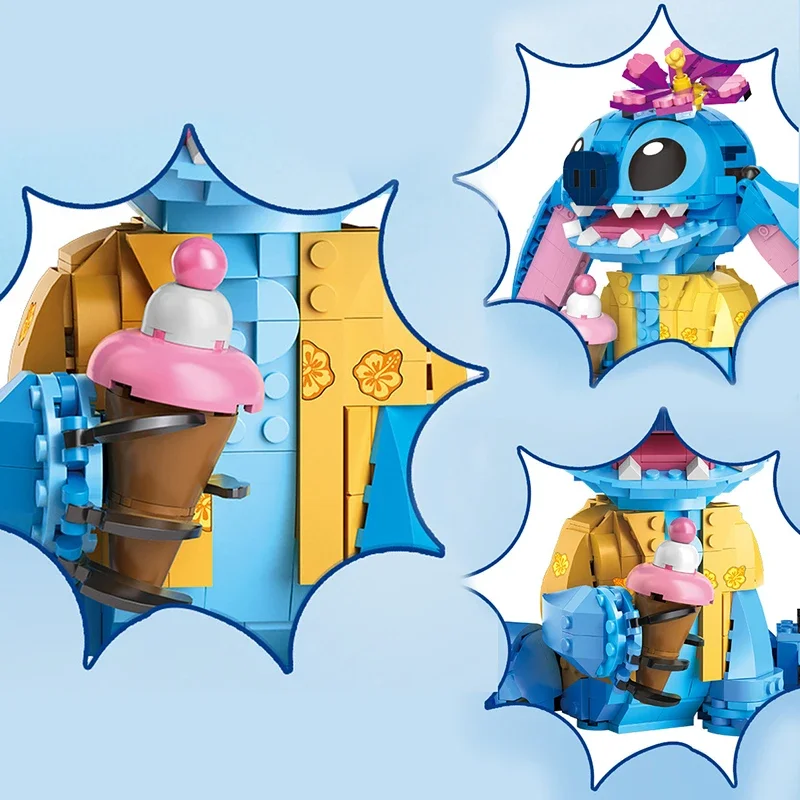 Disney Stitch Building Blocks Cartoon Cute Kids Puzzle Assemblaggio Giocattoli Mobilità dell'orecchio Ragazza Ragazzo Compleanno Regalo di Natale Giocattoli