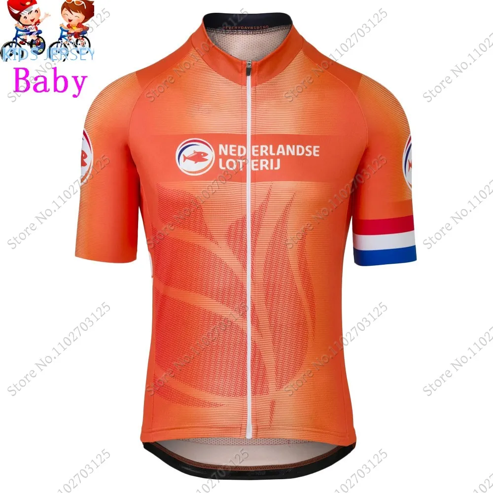 2024 Kids Netherlands National team Cycling Jersey Set Boys Girls Cycling Clothing Road Bike Shirts Suit Bicycle Pants MTB