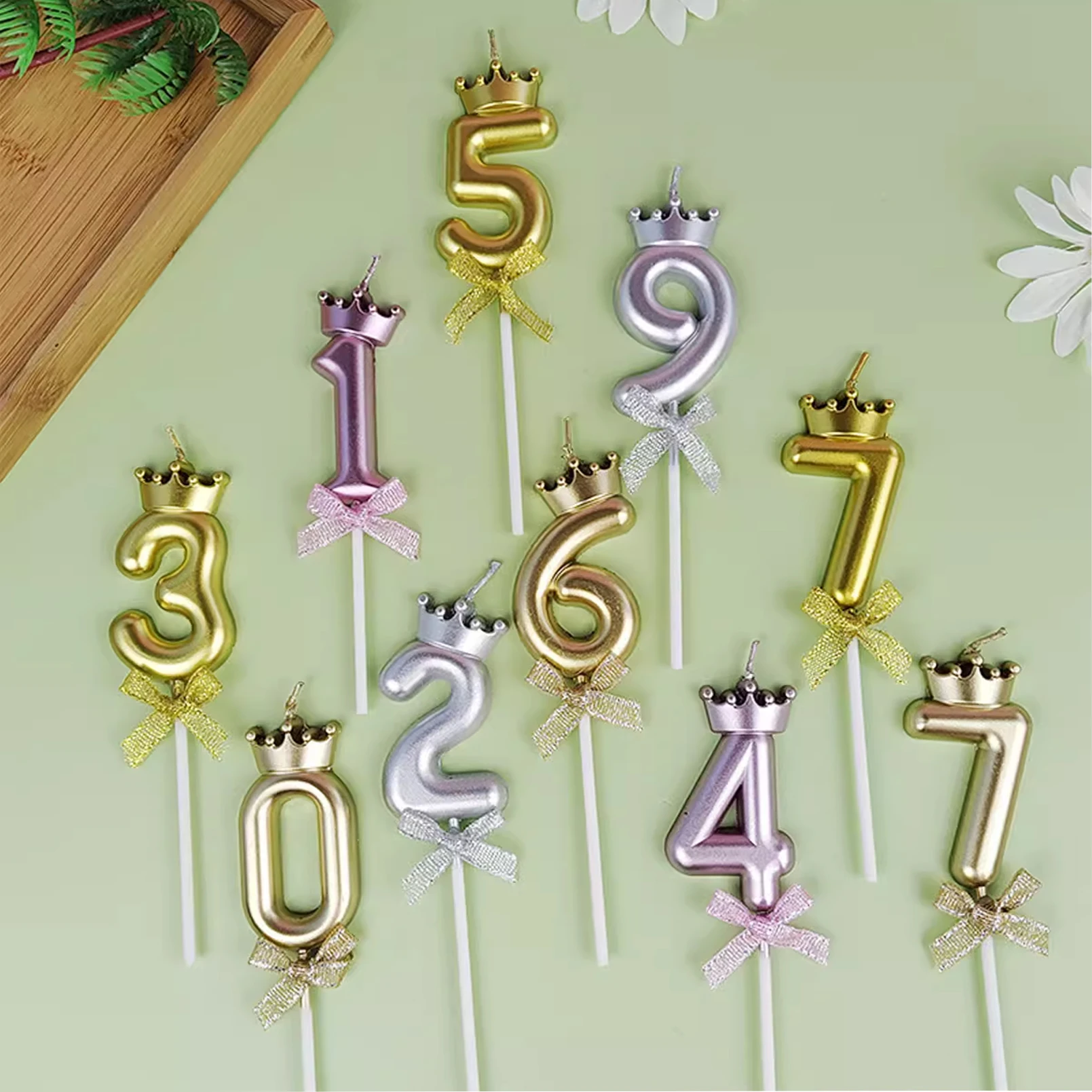 1PCS Krone Bogen Digitale Kerze 0-9 Champagner Gold Gold Silber Rosa Erster Geburtstag Kuchen Dekorierte Kerze – Detail 8
