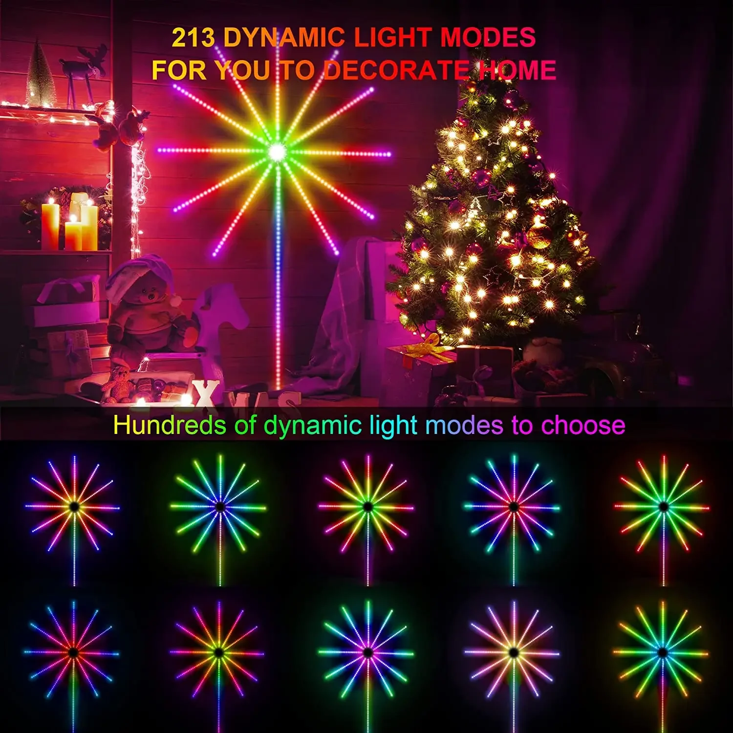 Smart Firework Led Light Indoor Fireworks Light Firework Launch Effect RGB Color Changing Led Strip Light for Room Party Decor