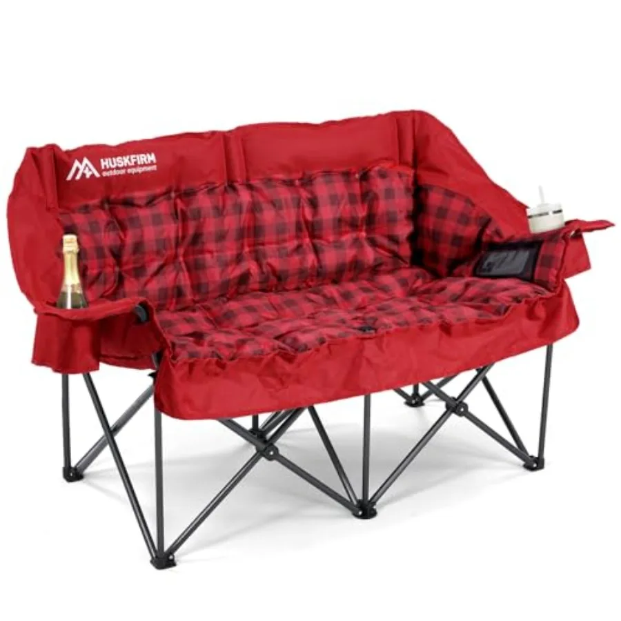 

Double Padded Loveseat Camping Chair for 2 People - Heavy Duty Oversized Outdoor Folding Sofa with Cup Holders and Carry Bag -