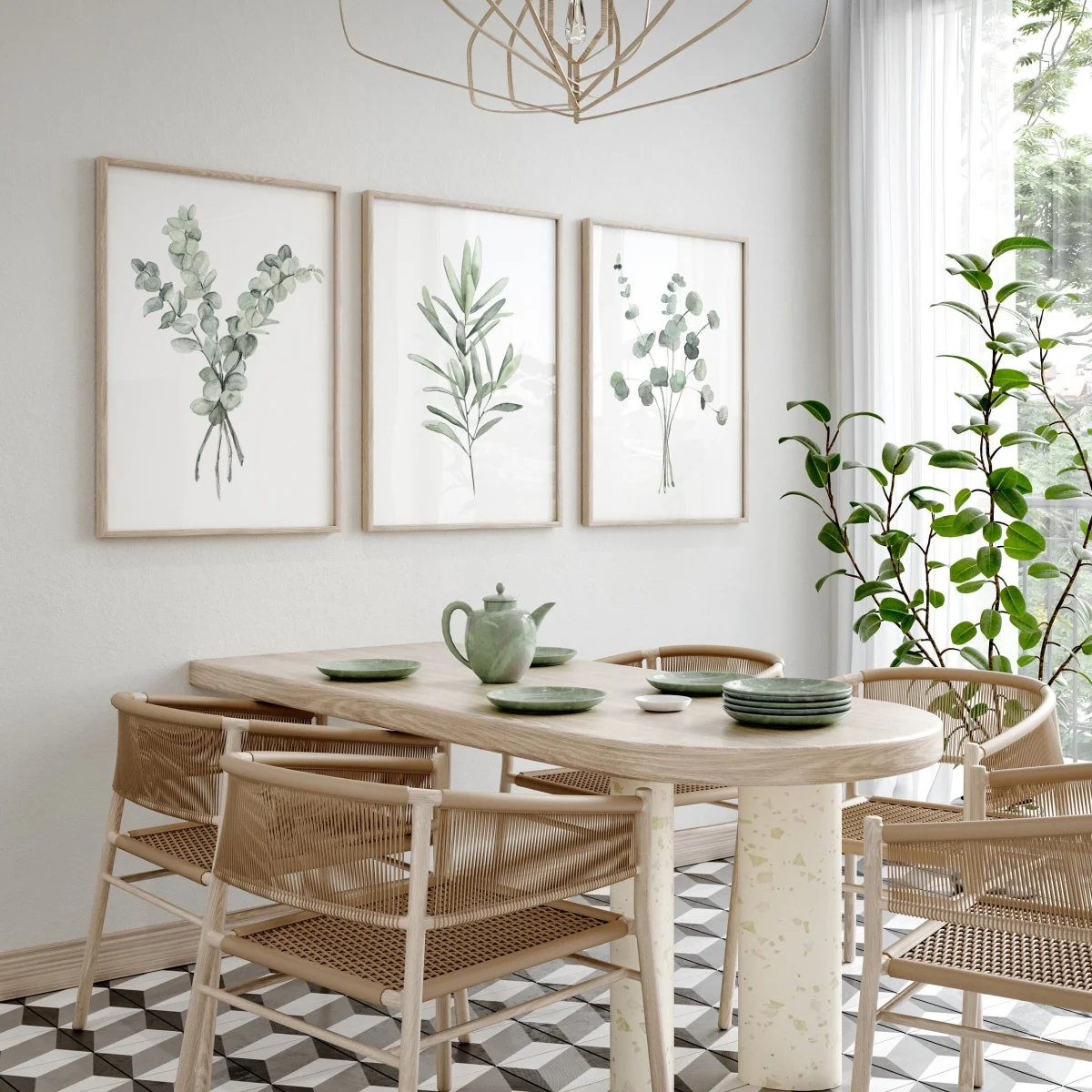 3pcs/set Green Eucalyptus Olive Branch Canvas Prints Poster Modern Minimalism Botanical Abstract Art Prints Wall Art Home Decor