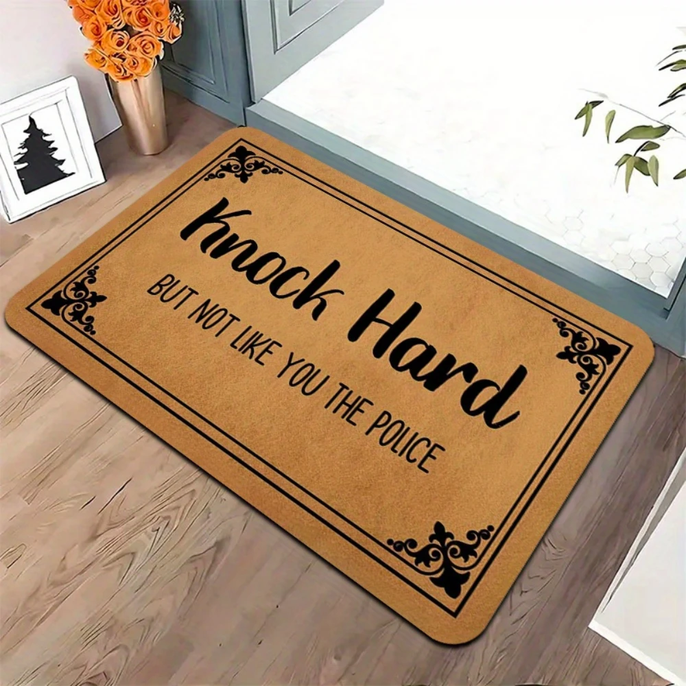 Knock Hard Funny Quote Floor Mat garage entry mud space cottage terrace daily household decorative welcome rug  alfombra cocina