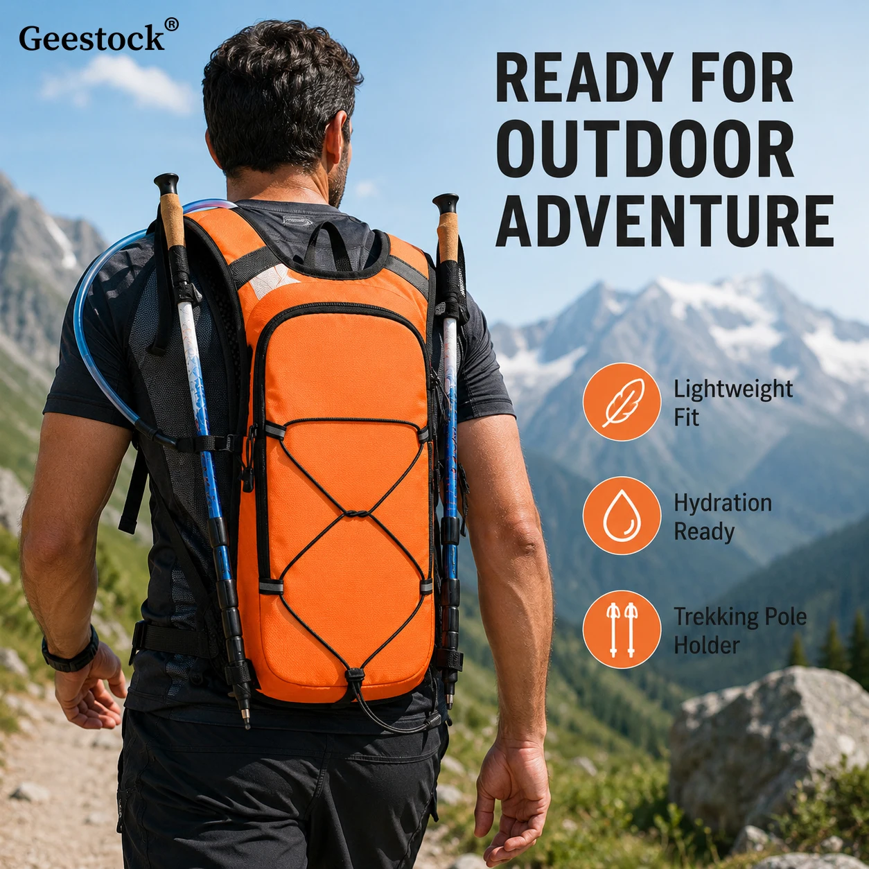 Geestock Breathable Outdoor Hydration Backpack Water Bladder Pack Trekking Pole Holder For Men Women Hiking Cycling Running Gift