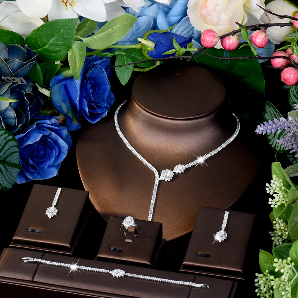 

HIBRIDE Popular Cute Everyday Necklace Earrings Bracelet Set Women's Clothing Light Luxury Jewelry Wedding Holiday Gift S-1115