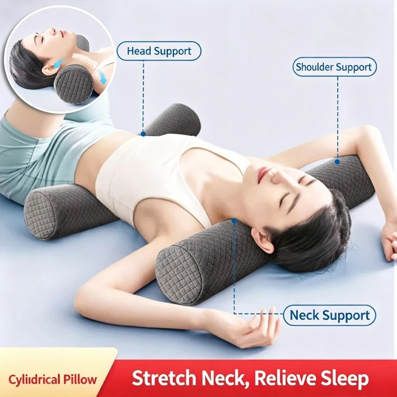 Neck Support Pillow Ergonomic Cylindrical Design High Elastic Sponge Filling Relieves Neck Fatigue Pillow for Comfortable Sleep