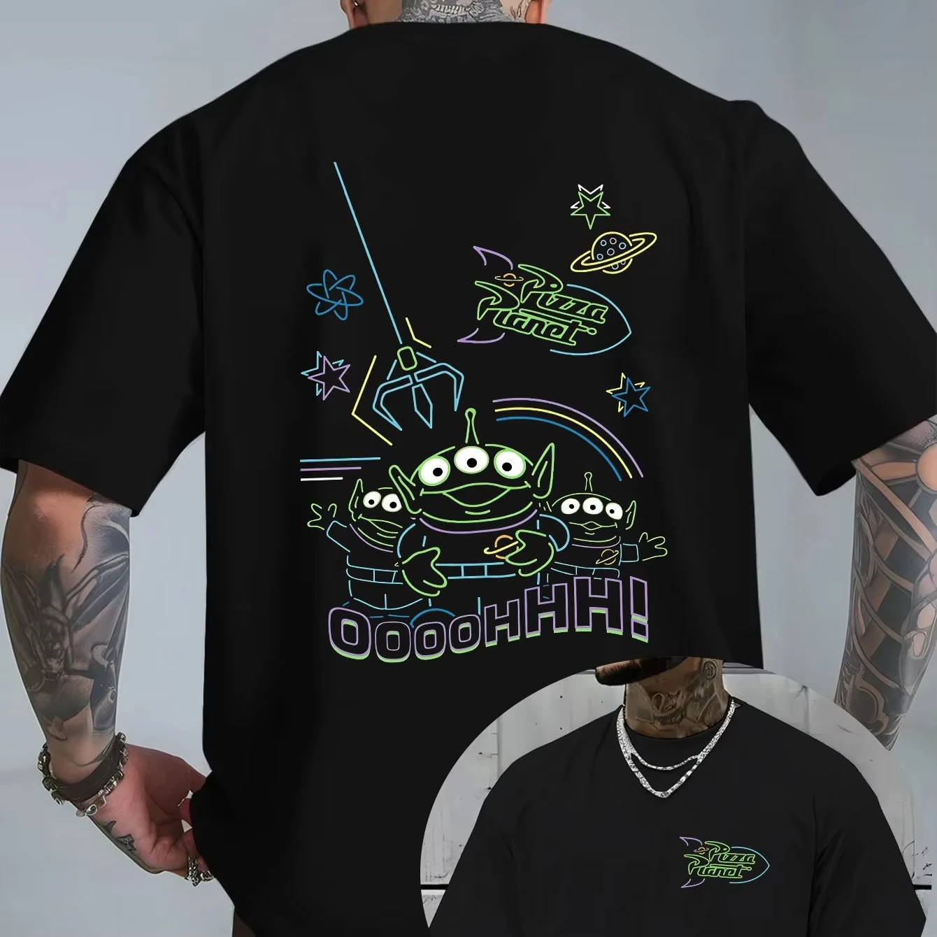 

Summer Men's Disney Toy Story AliensPattern T-Shirt Daily Leisure and Theme Activities Wear Unisex Cotton Short Sleeve Oversized