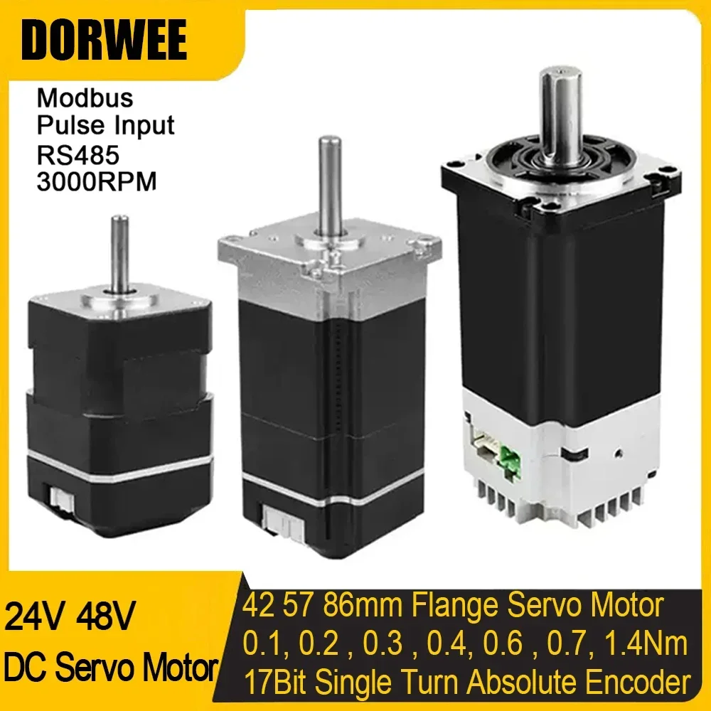 

24V 48V DC Servo Motor Low Voltage Servo Motor 42mm 57mm 86mm Flange 0.1-1.4Nm 31W-440W 17Bit Encoder Pulse input RS485 3000rpm