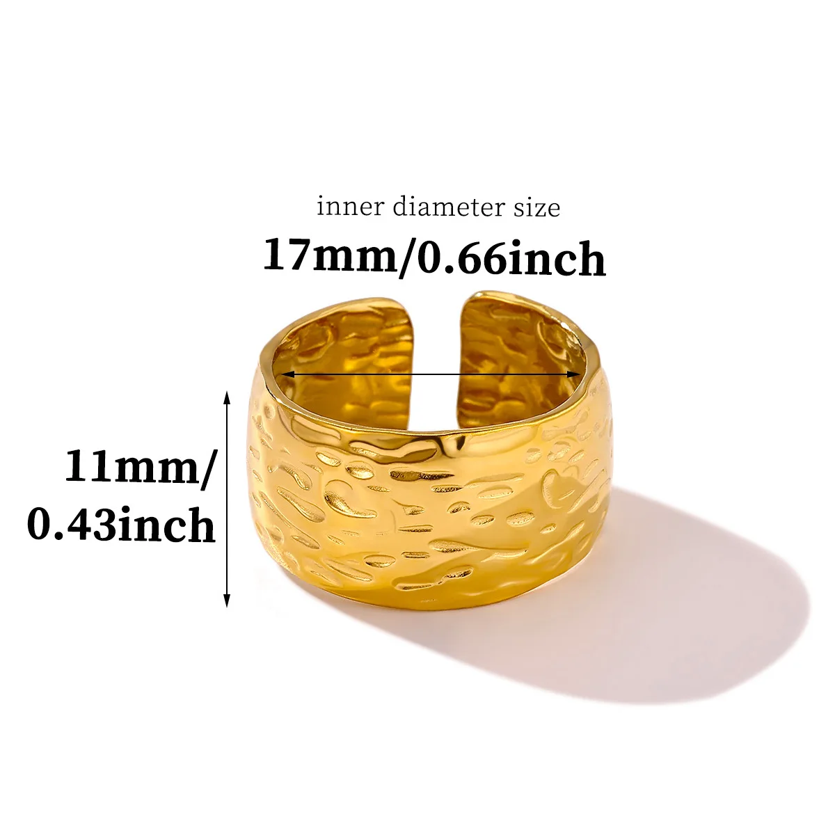 Retro Hammer Patterned Wide Rings for Women Gold Color Stainless Steel Adjustable Opening Rings Fashion Party Jewelry Gifts