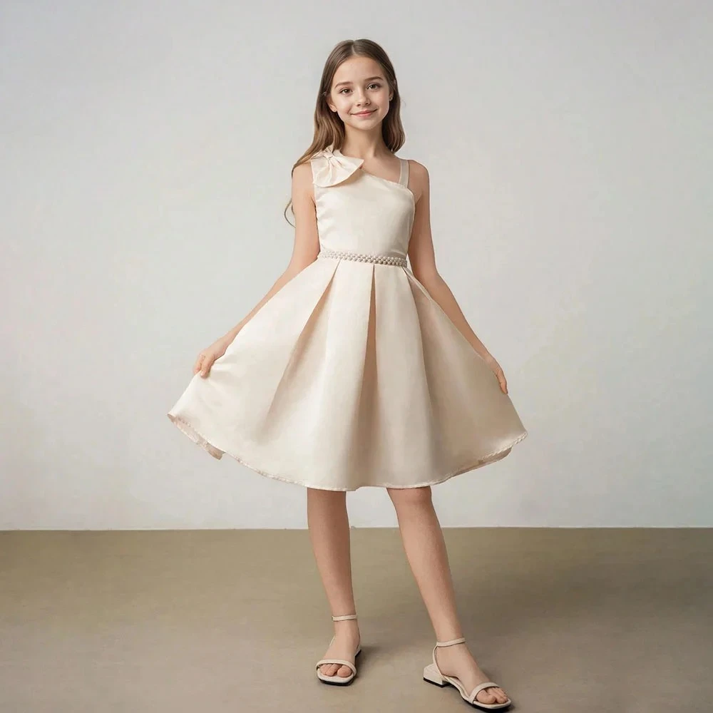 Customized Sleeveless A-Line Girl Dress For Party Short Open Back Lace Birthday Gown Knee Length Kids Junior Concert