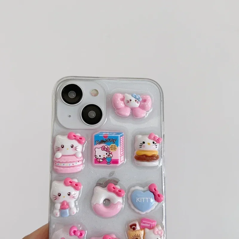 3D Kawaii Cute Cartoon Sanrio Hello Kitty  Phone Case For iPhone 15 Pro 14 13 12 11 Pro Max Clear Shockproof IMD Cover