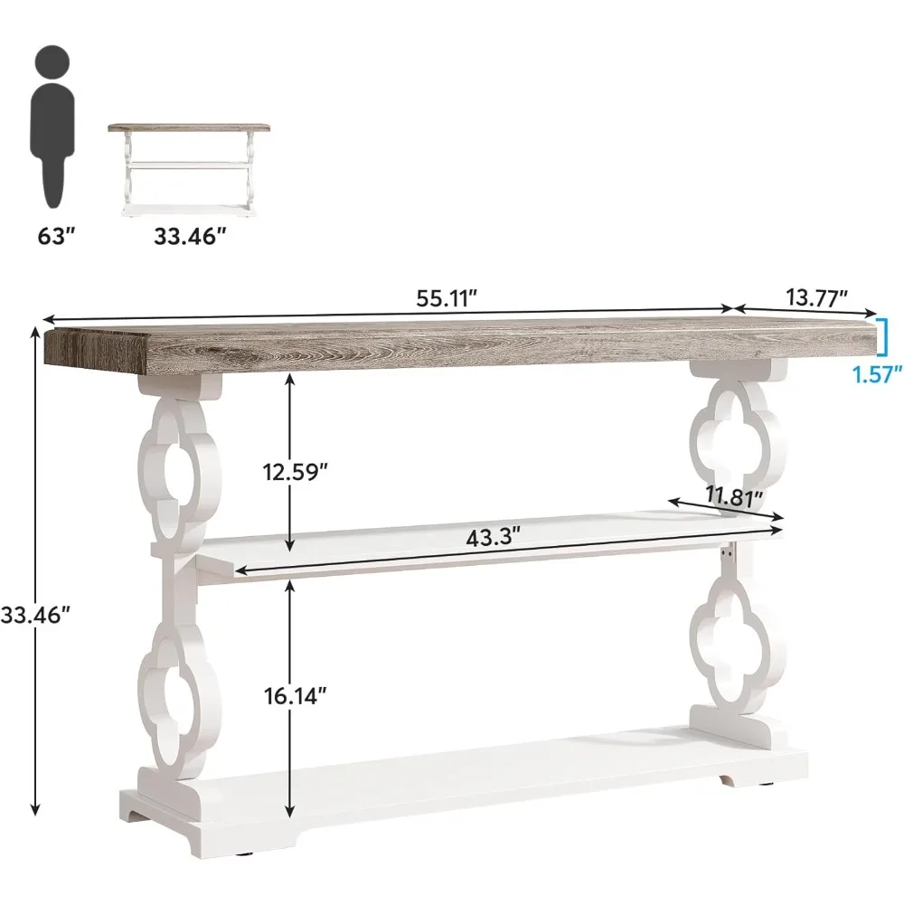 طاولة وحدة تحكم للمزرعة، طاولة أريكة طويلة بطول 55 بوصة مع أرفف تخزين، طاولة دخول خشبية من 3 طبقات للممر، المدخل، Li
