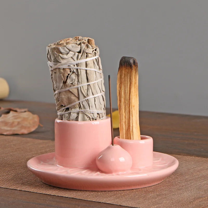 

Подсвечник в скандинавском стиле для домашнего декора, розовый подсвечник, орнамент из шалфея, подставка для благовоний из священного дерева
