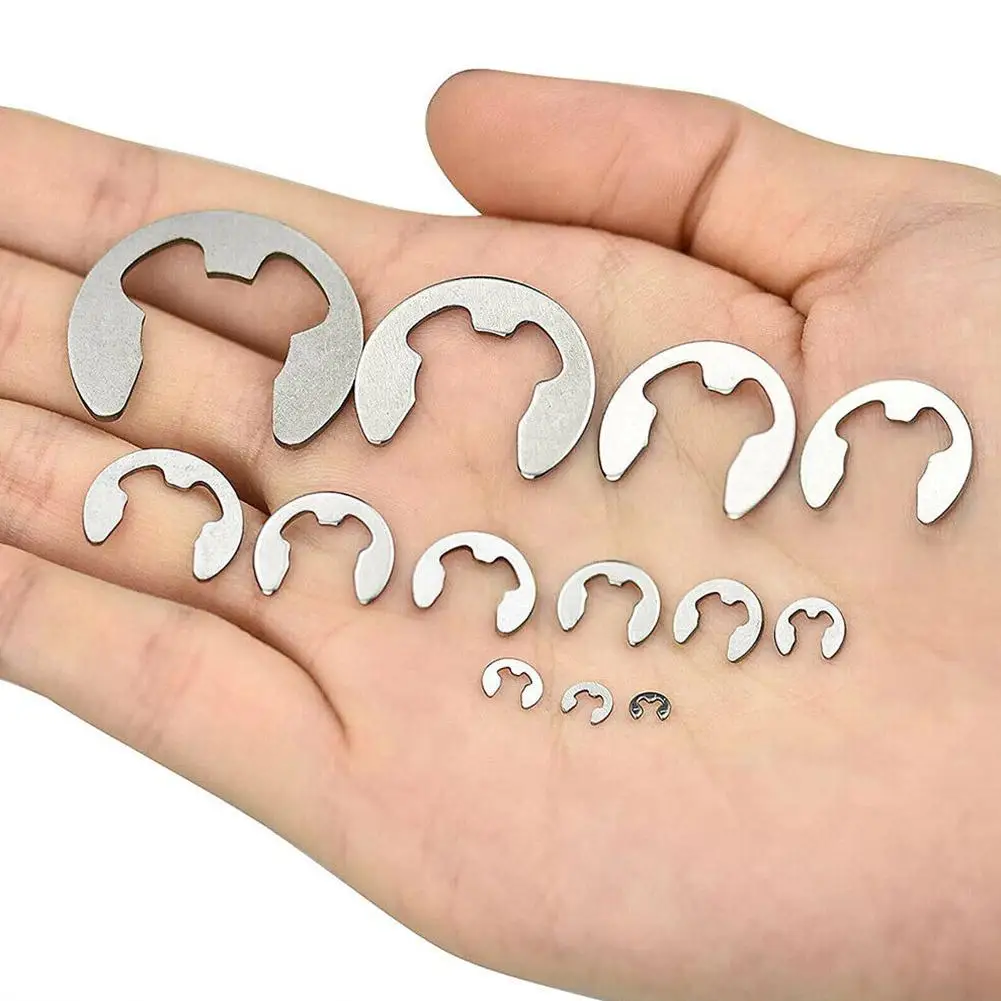 فتح التجنيب نوع E بحلقة إحكام 120 قطعة 304 الفولاذ المقاوم للصدأ E كليب غسالة M1.5-M10 إحكام الاحتفاظ الدائري ل رمح السحابة